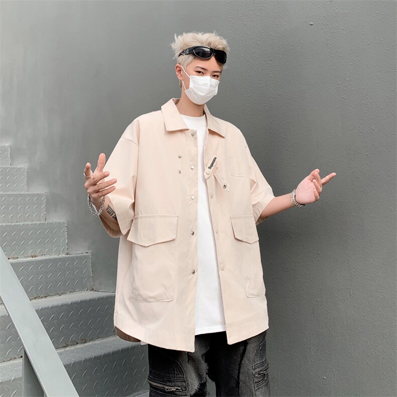 夏季新款工装大口袋潮牌衬衫短袖男宽松休闲薄款,男装衬衫,星座410-7