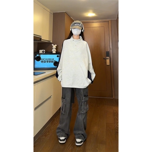 量大优 供视频 拼接排扣圆领长袖卫衣男 cp82-特p30图片