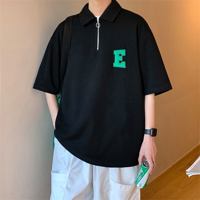 2024夏新款港风撞色字母印花宽松短袖T恤上衣POLO衫T2236-P55,男装T恤,星座914-3