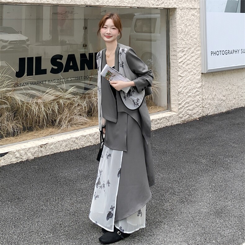 2025年秋季新款西装网纱女通勤套装洋气25-35周岁,女装套装/套裙,橙子家