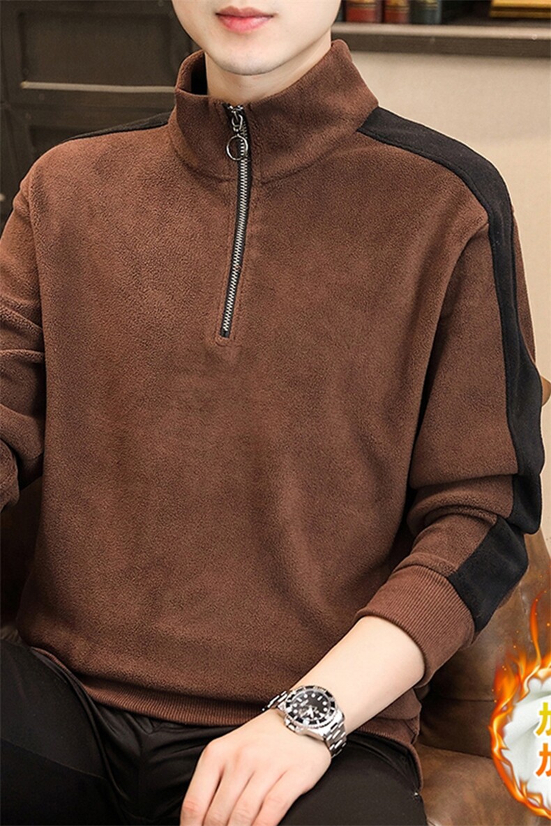半拉链立领卫衣男加绒加厚一体绒保暖衣半高领外套秋冬内搭打底衫,男装T恤,电商B212（原钱塘6029）