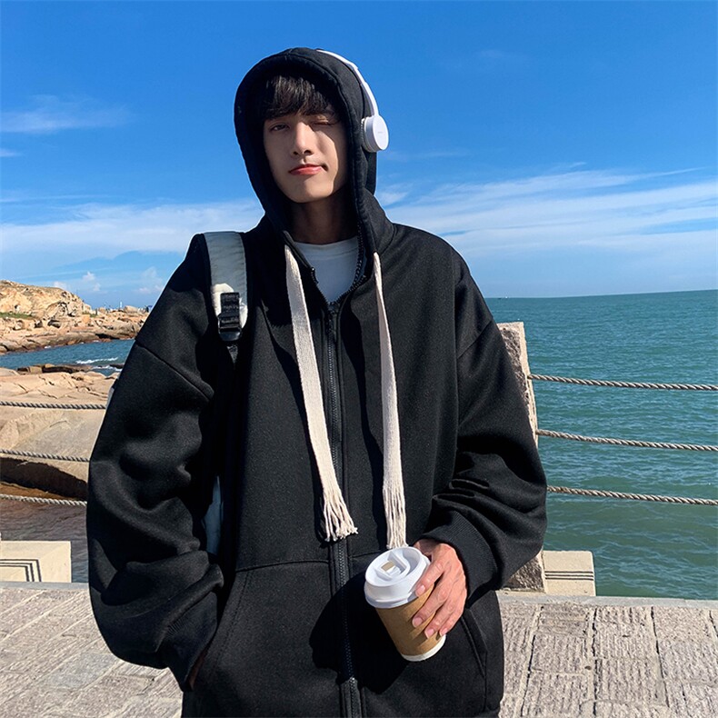 WY85-P32纯色连帽大抽绳加绒卫衣外套,男装卫衣,星座1501-1