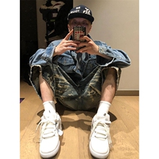 DKZ77HH-P50美式复古闪电纹七分牛仔阔腿裤男美式复古短裤，男装牛仔裤，星座1007（原301D）