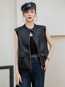 【大量现货】秋季女装新款时尚立领百搭高级感短款皮衣马甲外套图片