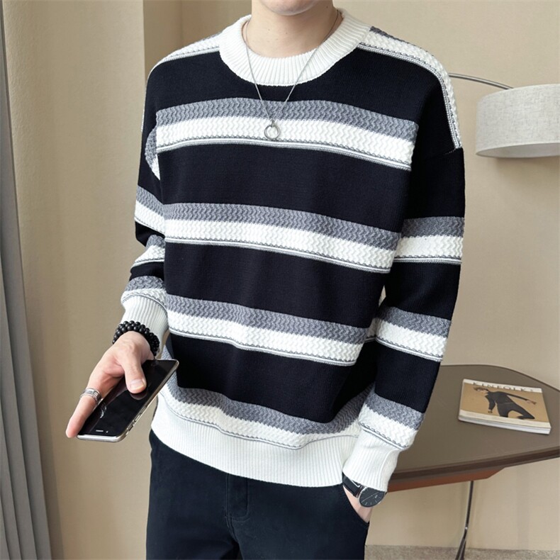 店主风~秋冬拼色条纹毛衣M063/P68,男装针织衫/毛衣,电商B331