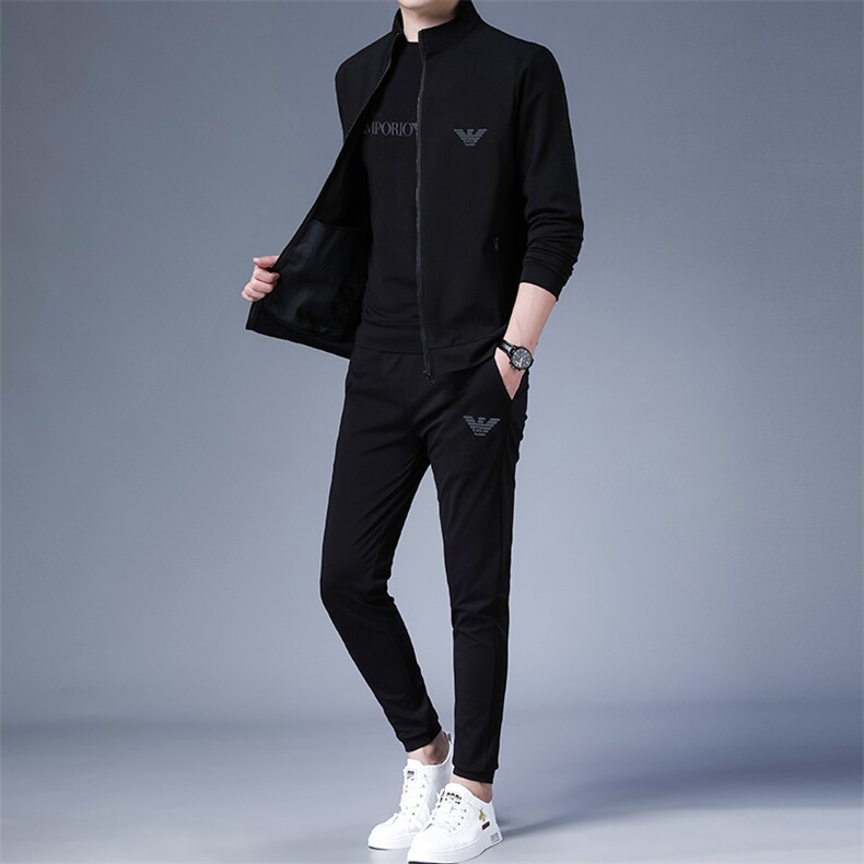 秋季男士休闲中年运动服长袖套装外套长条加绒卫衣休闲开衫三件套,男装休闲套装,电商B212（原钱塘6029）