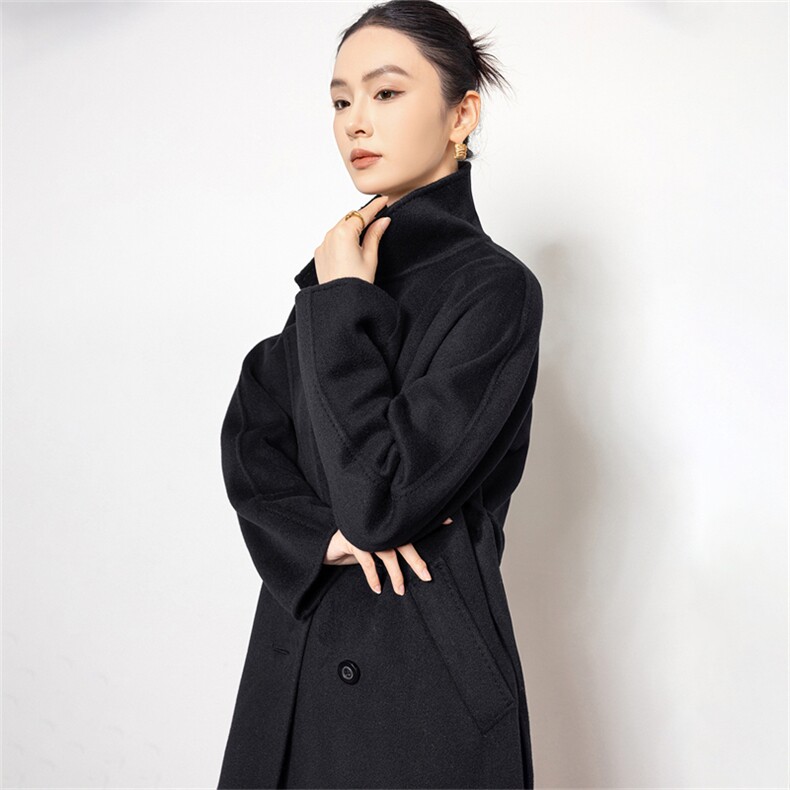 2025秋冬百搭时尚简约翻领纽扣长袖针织衫,女装羊绒大衣,黛娇羊绒