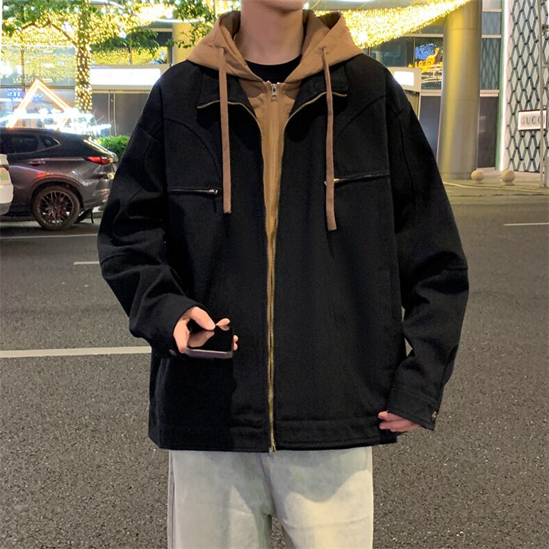 2025春款假两件夹克男工装青少年户外宽松外套情侣外套JK0195-P90图片