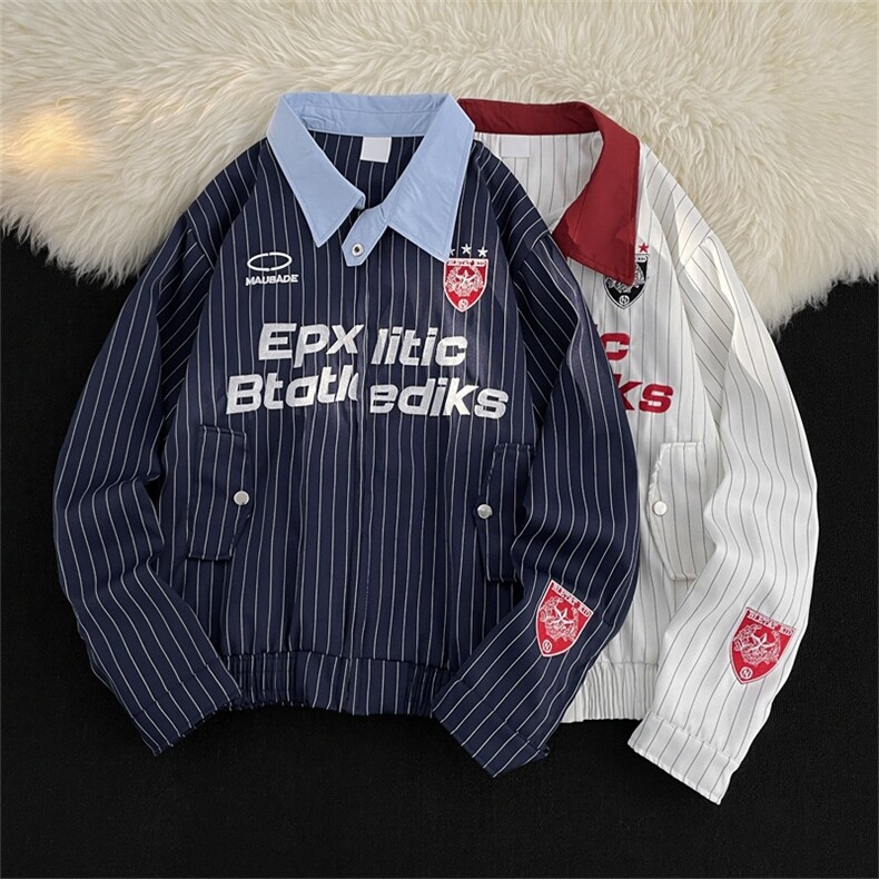 美式复古外套男女春秋宽松休闲条纹棒球服夹克JK0178-P70,男装夹克,星座308B-2