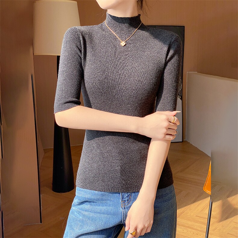 半高领打底衫女2024新款内搭显瘦软糯百搭纯色针织衫,女装羊毛衫,朝思羊绒