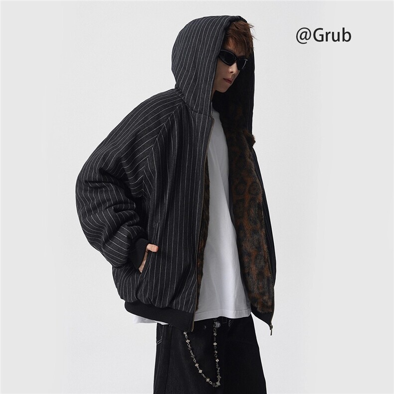 加绒加厚冬款男女连帽豹纹棉衣条纹棉袄保暖面包服MY5039P105,男装棉衣,星座1013-1