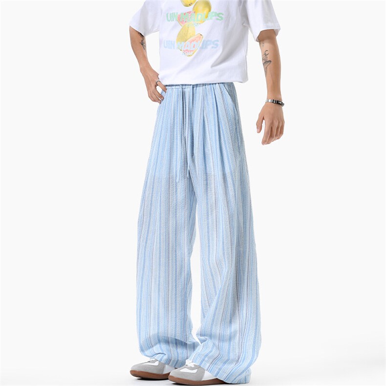 特批P30无差价夏季麻料顺滑竖条纹设计男大码美式复古阔腿裤K5605，男装休闲裤，电商A001-1