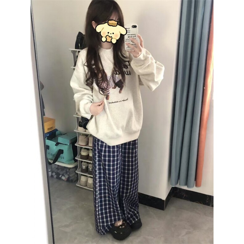 【有货】蓝色格子阔腿裤男女美式复古hiphop裤子宽松X814HH-特P50,男装休闲裤,星座1007（原301D）