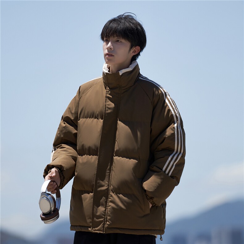 ！冬季条纹五防立领加绒加厚棉衣情侣撞色棉服外套MY7777-P68图片