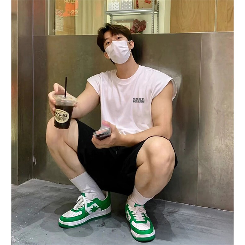 抖音得物供货现货重磅纯棉美式休闲印花宽松无袖背心潮牌t恤ABX04,男装背心/马甲,电商A443