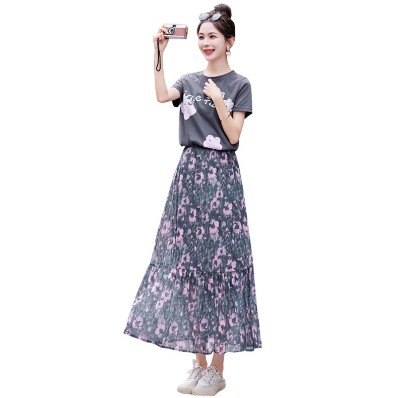 时尚套装女夏时髦洋气减龄显瘦遮肉2024新款气质t恤半身裙两件套,女装套装/套裙,凯瑟曼