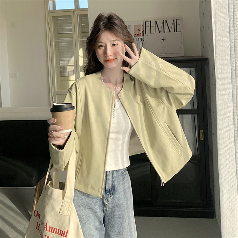 2026春装有货韩版气质绿色皮衣2C090-1832-P135-K188，女装皮衣，2C090