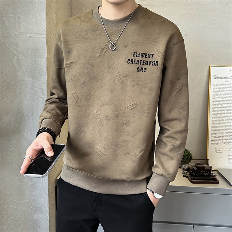 秋季卫衣男2025新款圆领套头男装打底长袖T恤上衣A313-6602-P75,男装T恤,电商A313