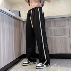 排扣裤男女美式高街条纹运动卫裤痞帅学生休闲直筒长裤B4026-P38，男装休闲裤，星座1008-1