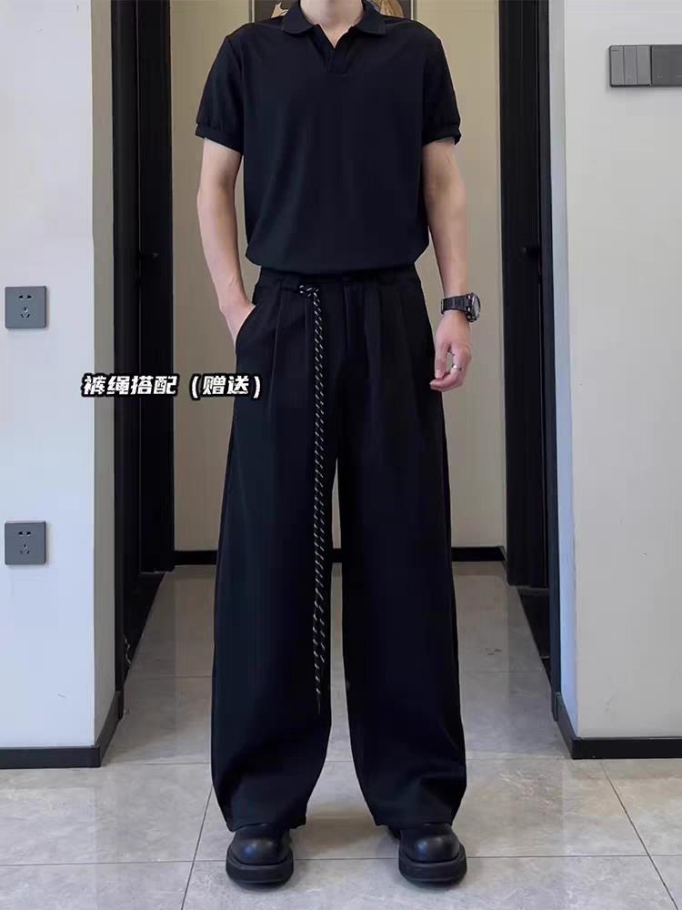 美式cleanfit褶皱垂感弯刀西裤新款设计感阔腿镰刀裤WLK7055-P45,男装西裤,星座1008