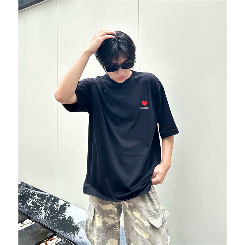 抖音得物210克现货宽松纯棉美式潮牌印花落肩袖纯棉T恤AT21103,男装T恤,电商A443