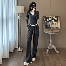 灰色运动套装女春秋2025新款超火高级松弛感休闲卫衣阔腿裤两件套，女装套装/套裙，江南