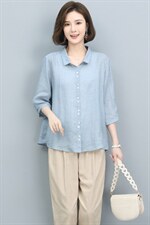 高端苎麻衬衫女夏季2024新款棉麻风上衣中年妈妈洋气减龄漂亮小衫，女装衬衫，奕阳依阁