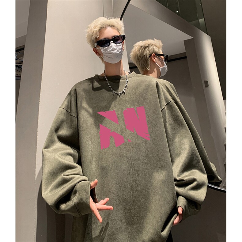 抖音得物供货提供视频秋冬重磅美式麂皮绒圆领卫衣JY362,男装卫衣,电商A486