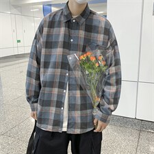 夏季ins港风复古格子宽松衬衫潮流宽松百搭薄款上衣W1203-P32，男装衬衫，星座512-4