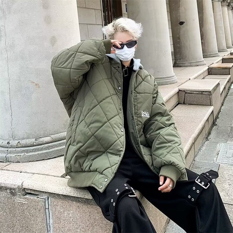 冬季可拆卸连帽菱形格棉衣男日系帽子可拆卸棉服外套潮M757,男装夹克,星座1116A-1（原606A）