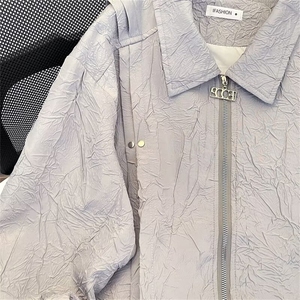 美式复古小众款男春秋季重磅褶皱设计宽松高街外套棒球服AK1/P88图片