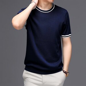M916056  2021夏季新款桑蚕丝T恤衫男纯色透气短袖图片