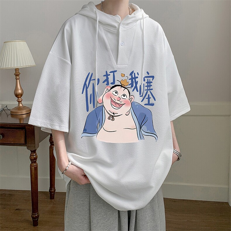 LD54437-P45NASA连帽短袖t恤男大码胖子带帽五分袖中袖,男装T恤,电商A040