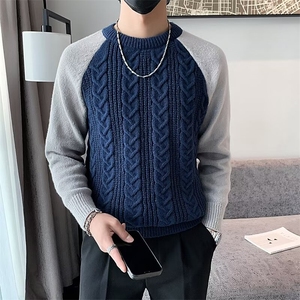 秋冬加厚保暖毛衣男休闲气质纽花拼接高级感针织衫男士毛衫 S580图片