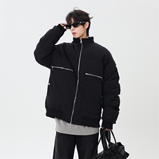 秋冬新款港风复古拉链设计立领保暖棉服男XZ213-MF01-P148控168，男装棉衣，星座213