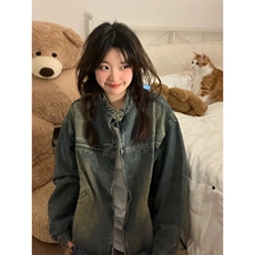 【有货】美式复古垫肩牛仔外套男女款高级感立领夹克JK05CC-特P68，男装夹克，星座1007（原301D）