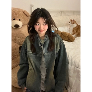 【有货】美式复古垫肩牛仔外套男女款高级感立领夹克JK05CC-特P68图片