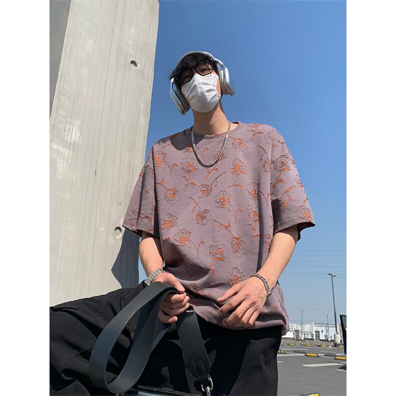 设计感烧花圆领正肩T恤男女夏季大码短袖上衣T3613-特价P30,男装T恤,电商A007