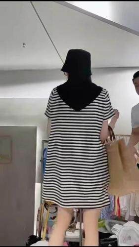 AX9703欧洲站夏装女2021新款欧货休闲宽松条纹织带连衣,女装,L·H·X