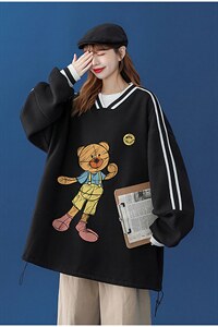 中性风 2024秋季新款 宽松螺纹织带卡通印花套头卫衣--B08P55控68图片