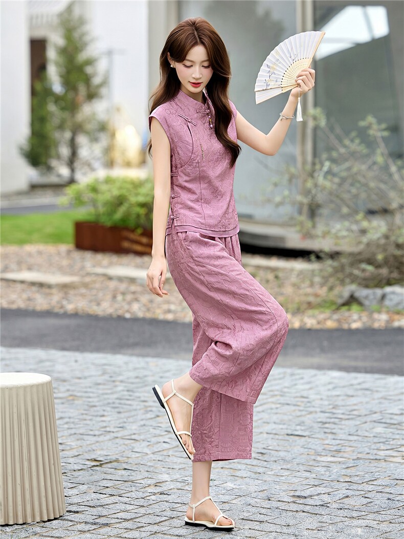 高级感中式套装女2026夏新款时尚洋气老钱风新中式无袖上衣两件套,女装套装/套裙,丽影随形