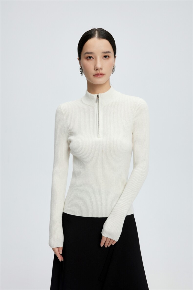 秋冬新款半高领女半拉链修身套头毛衣保暖上衣针织衫打底,针织衫/毛衣,玛卡隆羊绒