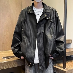 美式高街皮衣夹克男韩版潮流秋冬2024新款ins百搭外套W5618-P68图片