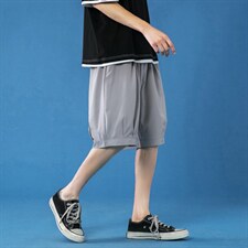 K162P23蓝底冰丝百搭五分裤夏装纯色潮流学生短裤沙滩裤凉爽，男装休闲裤，电商A050