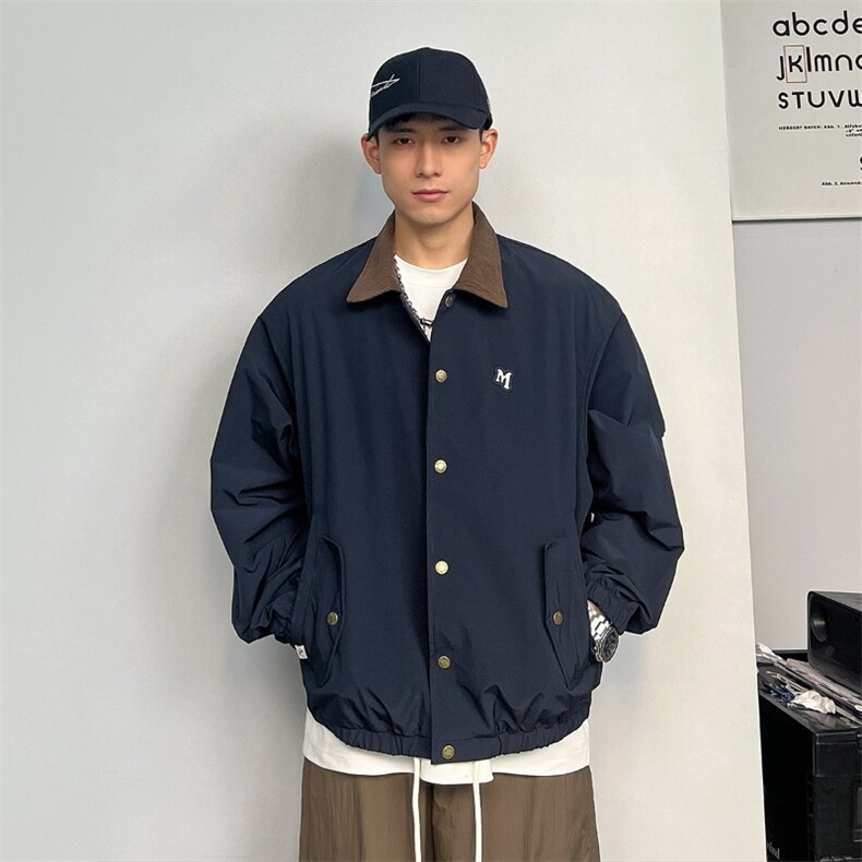 647-P67日系复古撞色翻领外套男春秋季潮牌vintage宽松休闲，女装短外套，电商B323A