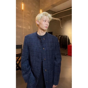 男模穿搭咖色高级感小香风外套男西装韩版潮流垫肩夹克秋季上衣服图片