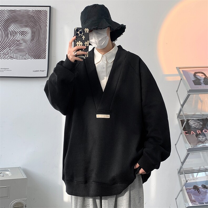 C3014-TP55控价78-v领贴标上衣2024春季新款设计款百搭宽松卫衣男,男装卫衣,电商A102-1