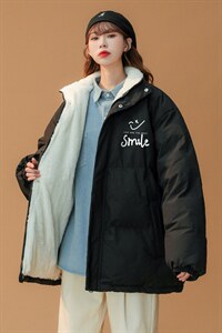 ！2023冬季中性风立领棉衣笑脸潮流百搭棉服外套MY108特P78图片