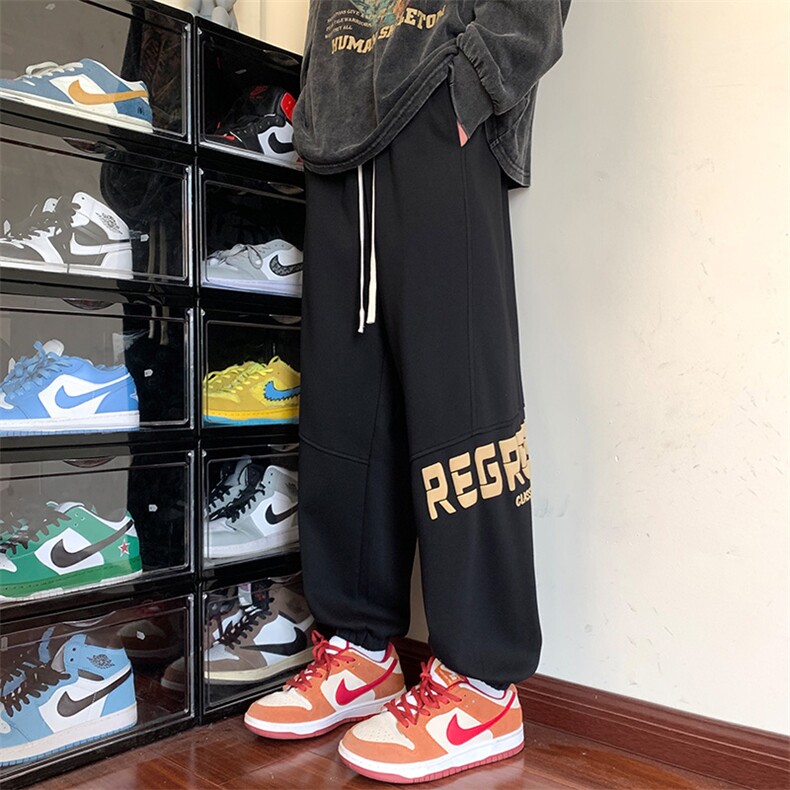 KP609 P50港风休闲裤男宽松直筒拖地裤束脚裤卫裤图片