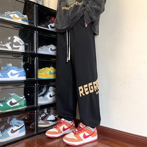 KP609 P50港风休闲裤男宽松直筒拖地裤束脚裤卫裤图片